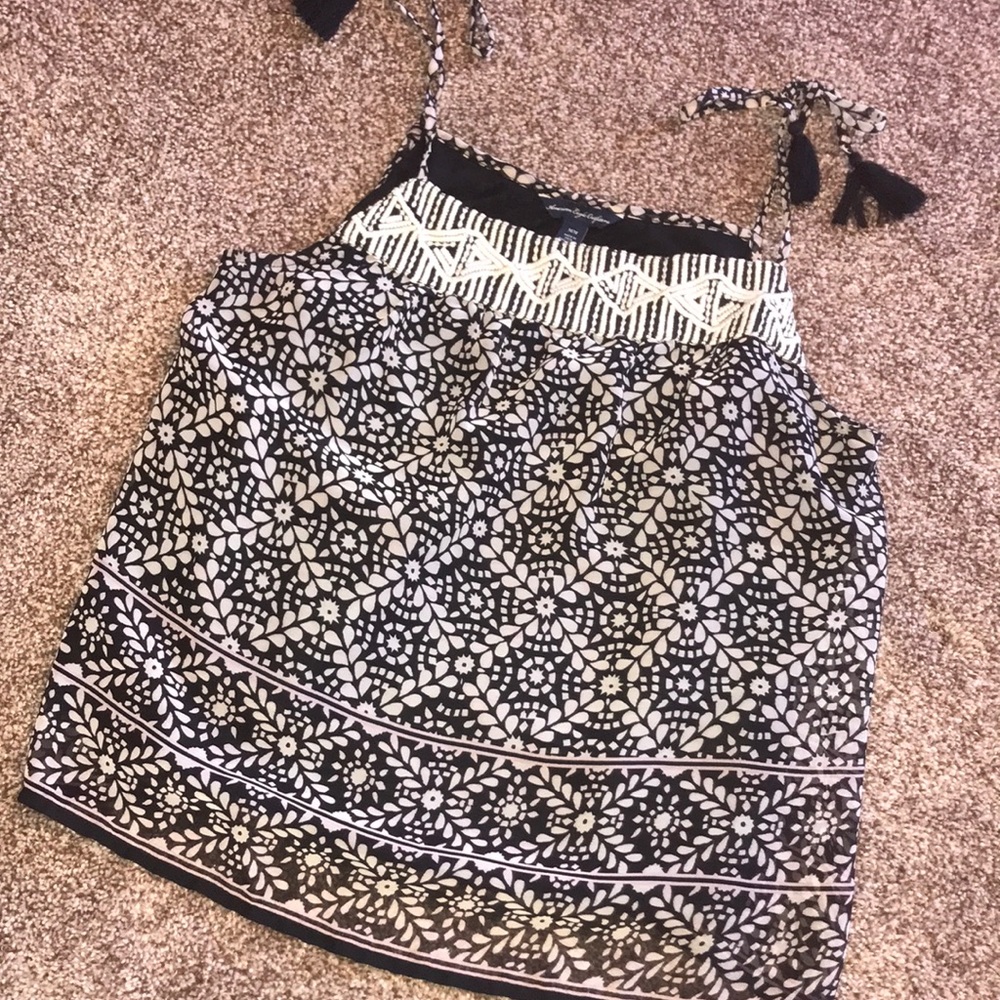 AEO Boho Embroidered Tassel Tie Tank